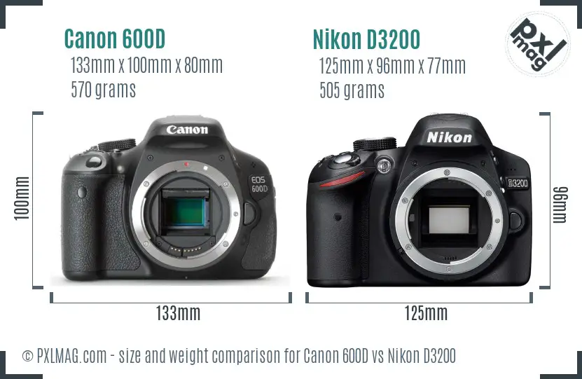 Canon 600D vs Nikon D3200 size comparison
