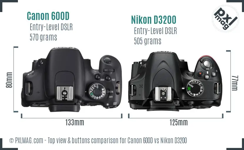 Canon 600D vs Nikon D3200 top view buttons comparison