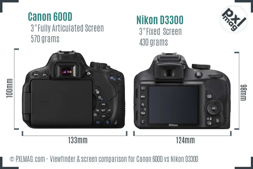 Canon 600D vs Nikon D3300 Screen and Viewfinder comparison