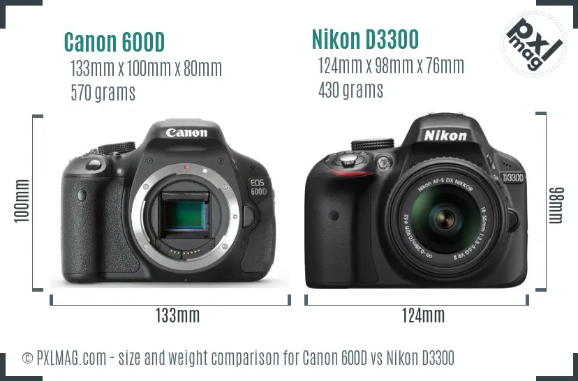 Canon 600D vs Nikon D3300 size comparison