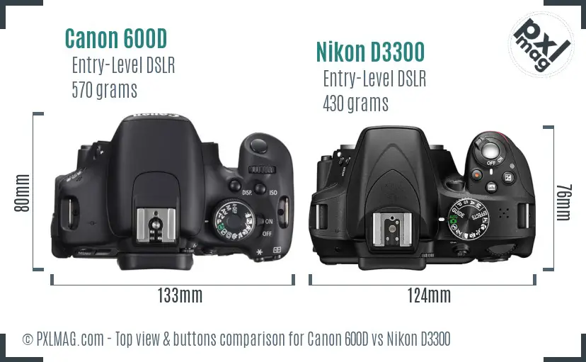 Canon 600D vs Nikon D3300 top view buttons comparison