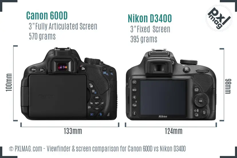 Canon 600D vs Nikon D3400 Screen and Viewfinder comparison
