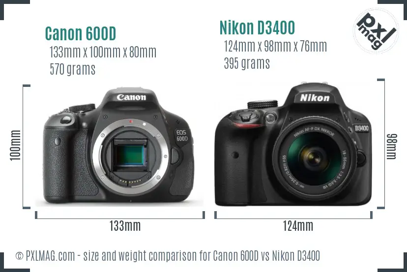 Canon 600D vs Nikon D3400 size comparison
