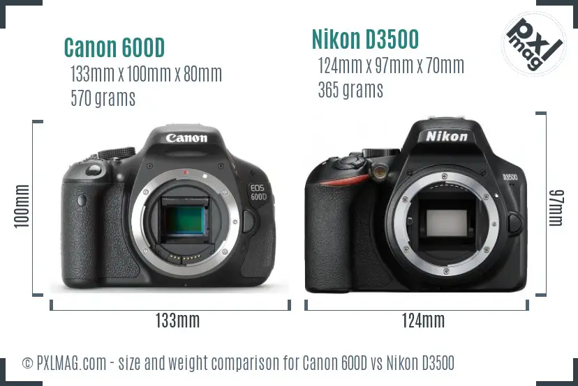 Canon 600D vs Nikon D3500 size comparison