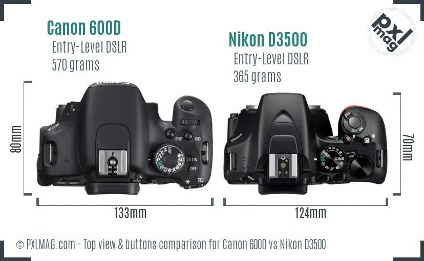 Canon 600D vs Nikon D3500 top view buttons comparison