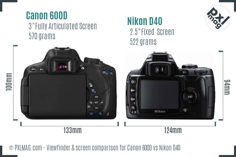 Canon 600D vs Nikon D40 Screen and Viewfinder comparison Canon 600D vs Nikon D40 Screen and Viewfinder comparison