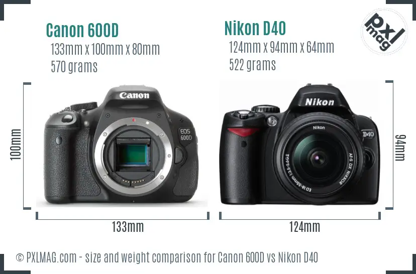 Canon 600D vs Nikon D40 size comparison Canon 600D vs Nikon D40 size comparison