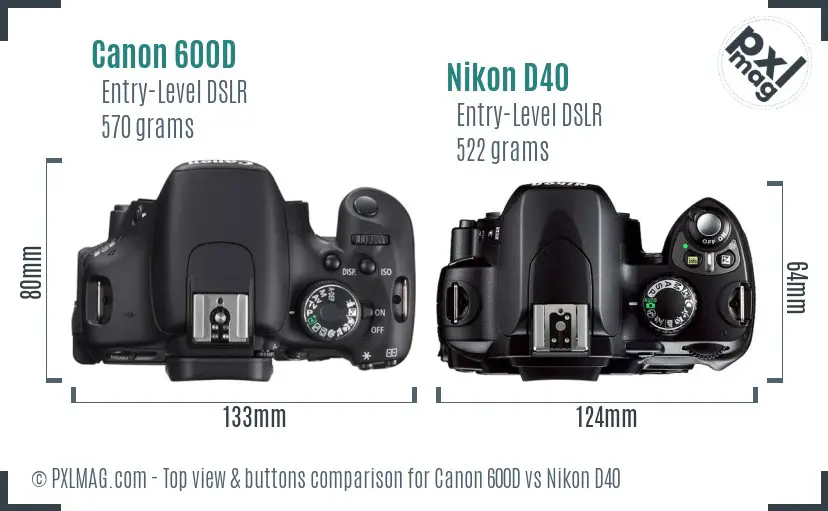 Canon 600D vs Nikon D40 top view buttons comparison Canon 600D vs Nikon D40 top view buttons comparison