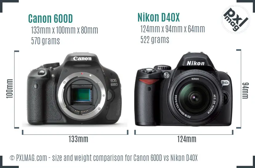 Canon 600D vs Nikon D40X size comparison