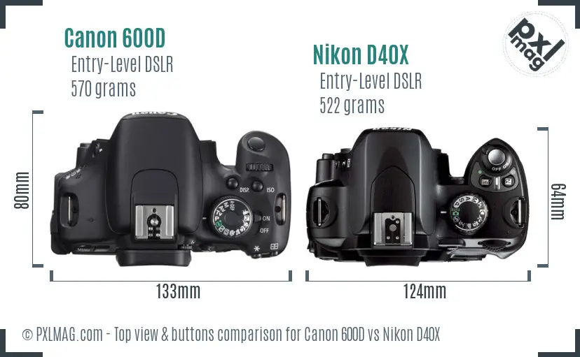 Canon 600D vs Nikon D40X top view buttons comparison