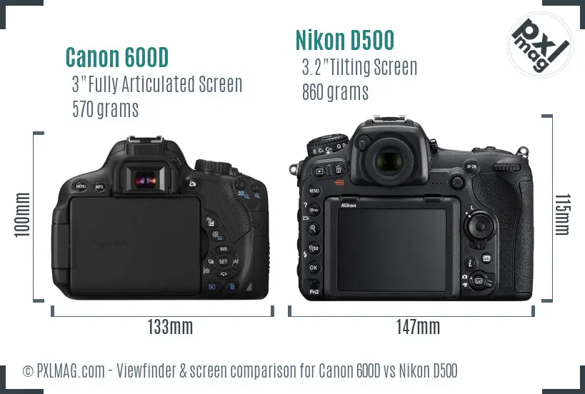 Canon 600D vs Nikon D500 Screen and Viewfinder comparison Canon 600D vs Nikon D500 Screen and Viewfinder comparison