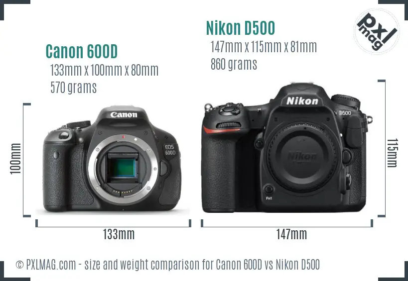 Canon 600D vs Nikon D500 size comparison Canon 600D vs Nikon D500 size comparison