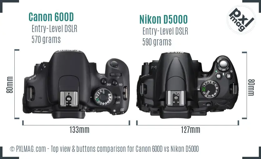 Canon 600D vs Nikon D5000 top view buttons comparison