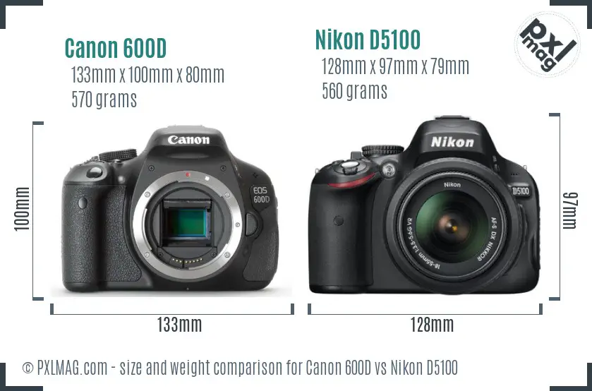 Canon 600D vs Nikon D5100 size comparison