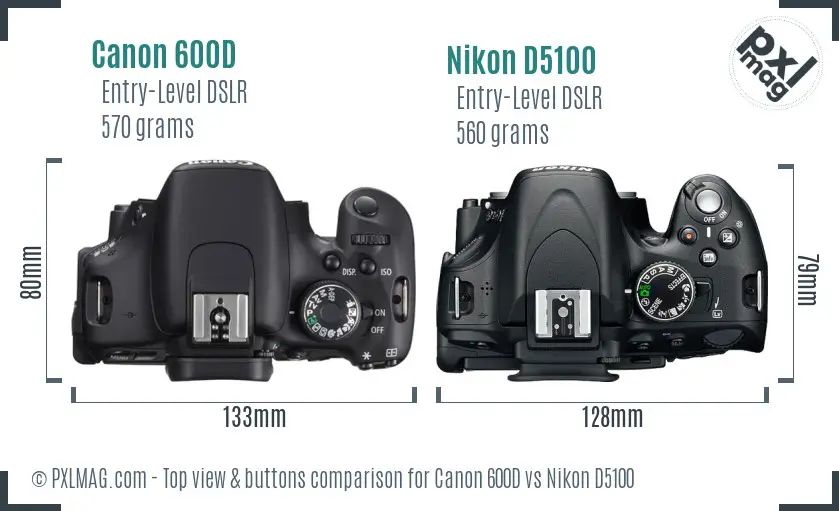 Canon 600D vs Nikon D5100 top view buttons comparison