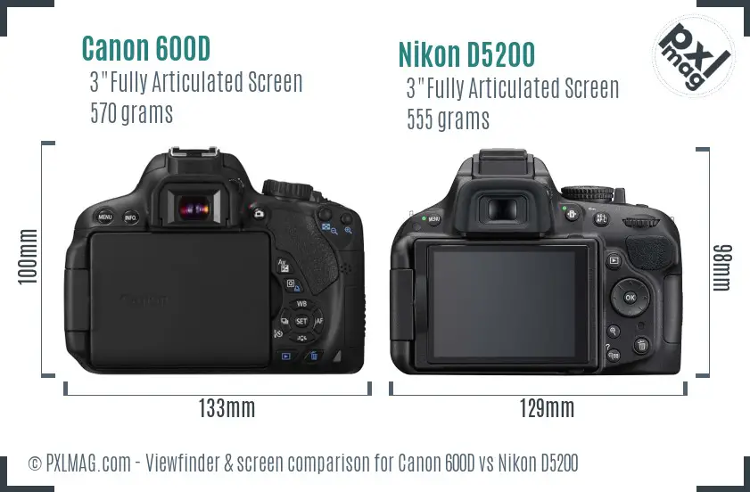 Canon 600D vs Nikon D5200 Screen and Viewfinder comparison