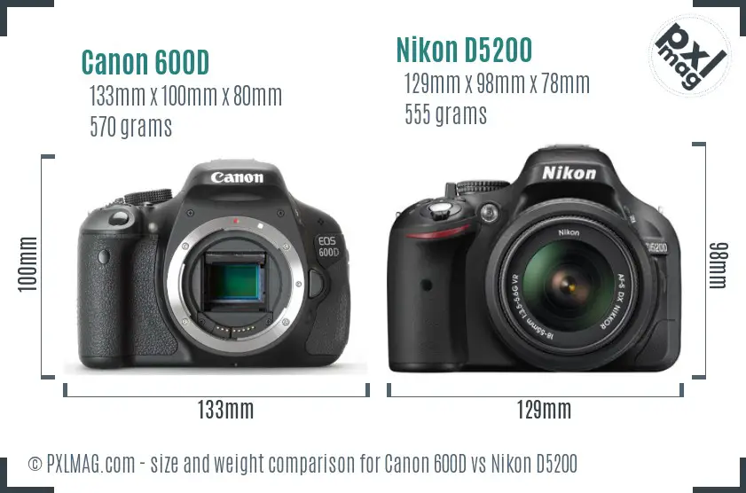 Canon 600D vs Nikon D5200 size comparison