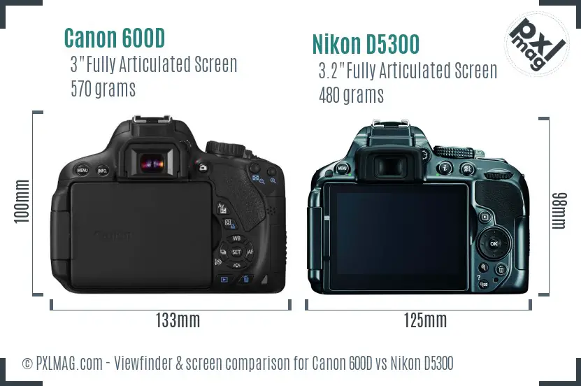 Canon 600D vs Nikon D5300 Screen and Viewfinder comparison