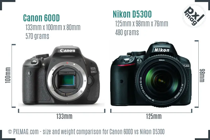 Canon 600D vs Nikon D5300 size comparison