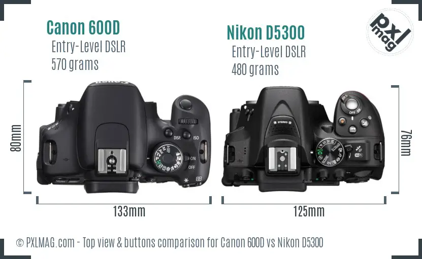 Canon 600D vs Nikon D5300 top view buttons comparison