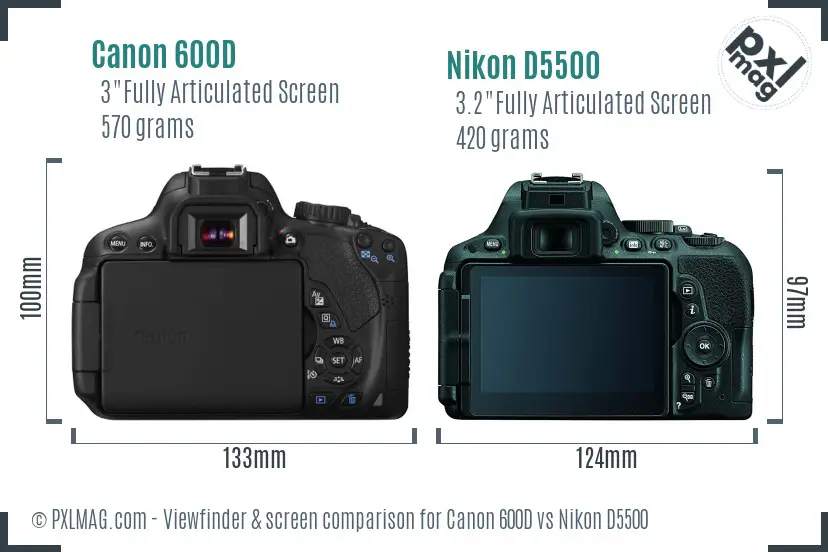 Canon 600D vs Nikon D5500 Screen and Viewfinder comparison