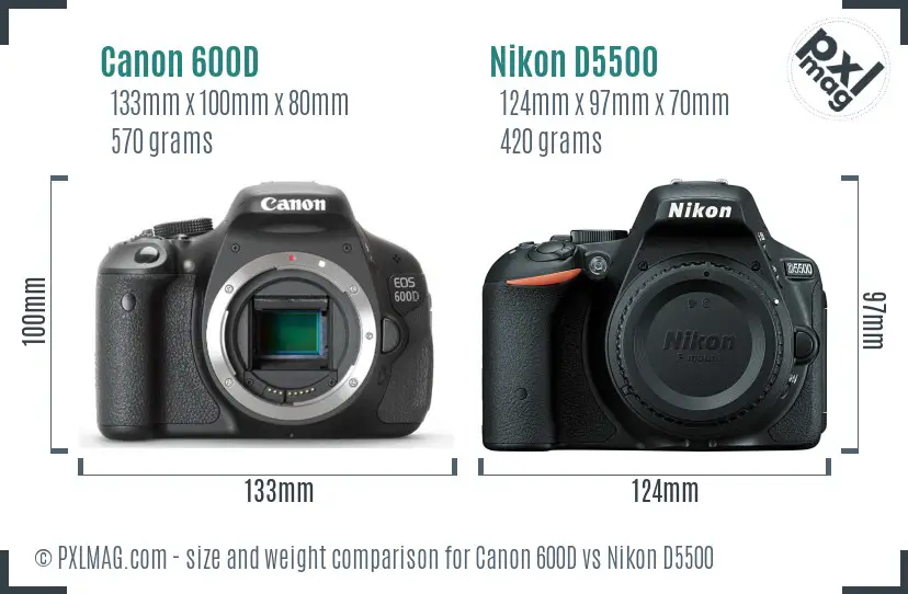 Canon 600D vs Nikon D5500 size comparison