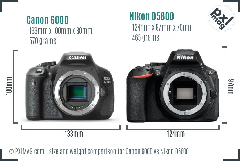 Canon 600D vs Nikon D5600 size comparison