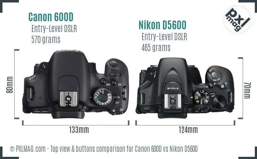 Canon 600D vs Nikon D5600 top view buttons comparison