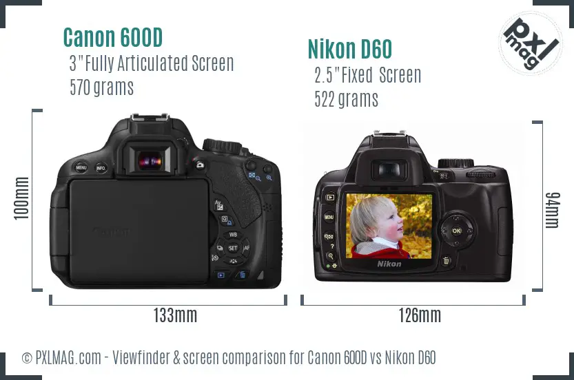 Canon 600D vs Nikon D60 Screen and Viewfinder comparison