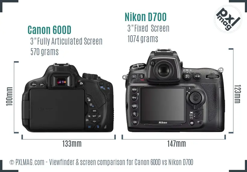 Canon 600D vs Nikon D700 Screen and Viewfinder comparison