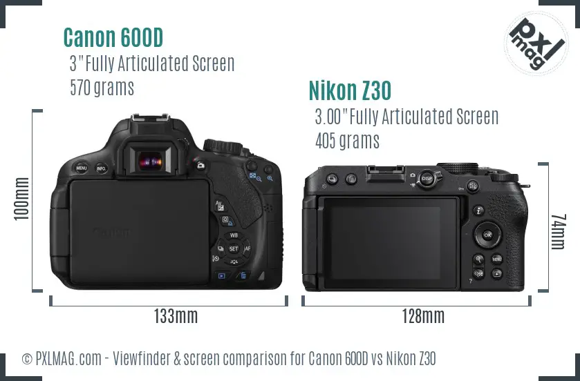 Canon 600D vs Nikon Z30 Screen and Viewfinder comparison Canon 600D vs Nikon Z30 Screen and Viewfinder comparison