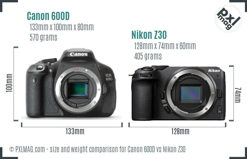 Canon 600D vs Nikon Z30 size comparison Canon 600D vs Nikon Z30 size comparison