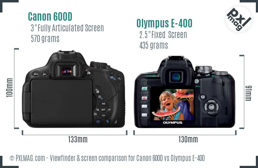 Canon 600D vs Olympus E-400 Screen and Viewfinder comparison