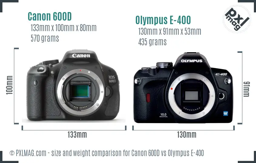 Canon 600D vs Olympus E-400 size comparison