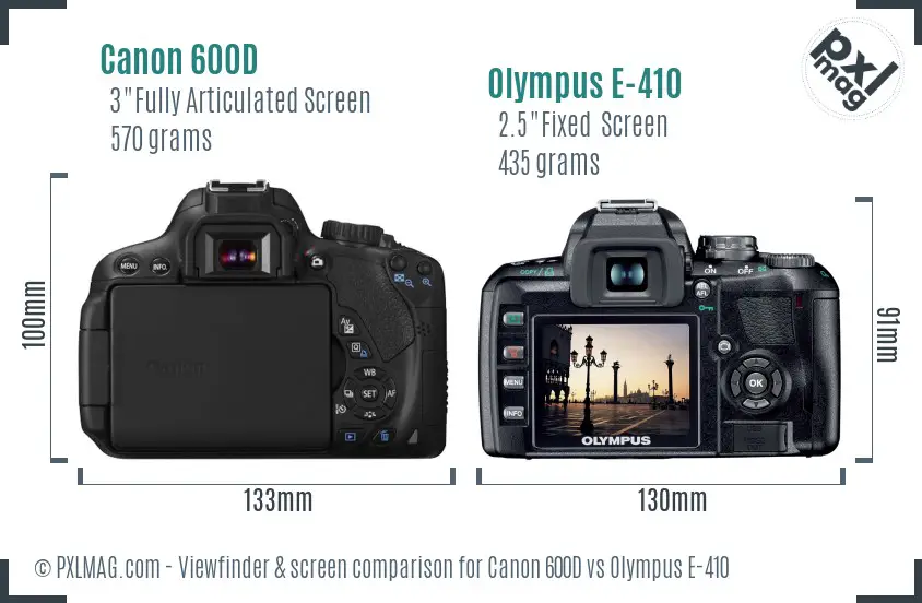 Canon 600D vs Olympus E-410 Screen and Viewfinder comparison