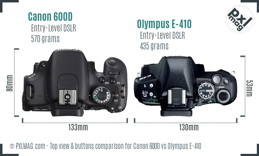 Canon 600D vs Olympus E-410 top view buttons comparison