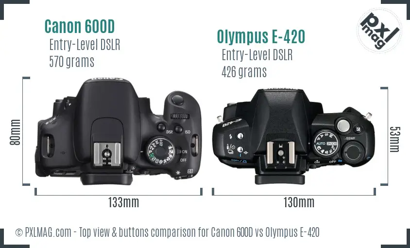 Canon 600D vs Olympus E-420 top view buttons comparison