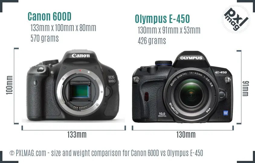 Canon 600D vs Olympus E-450 size comparison