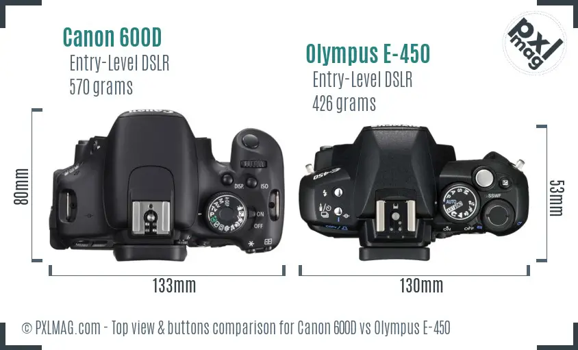 Canon 600D vs Olympus E-450 top view buttons comparison