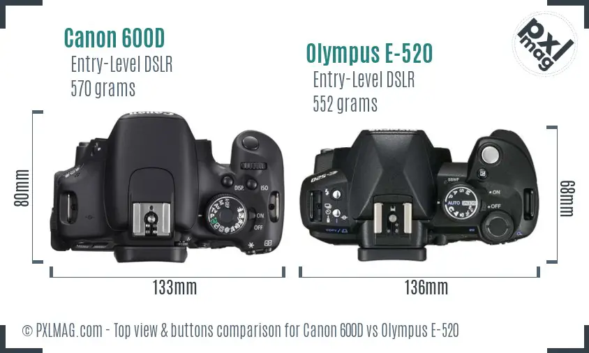 Canon 600D vs Olympus E-520 top view buttons comparison