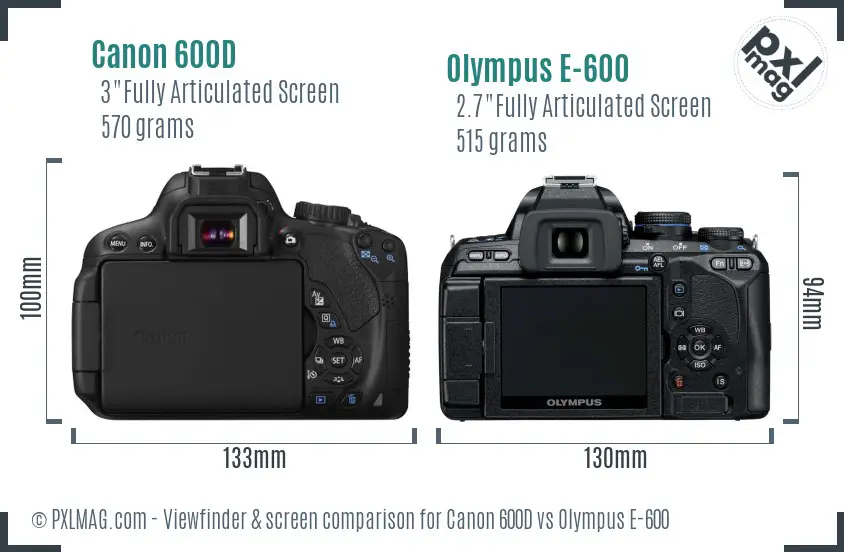 Canon 600D vs Olympus E-600 Screen and Viewfinder comparison
