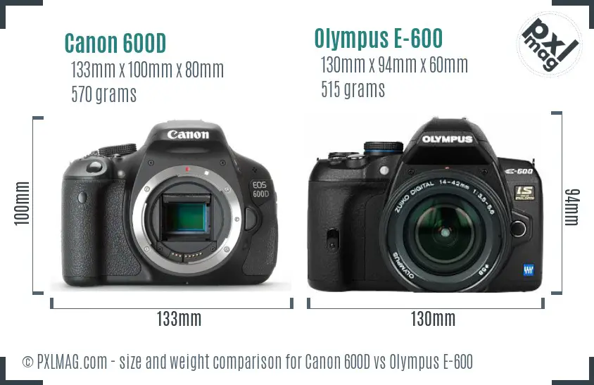 Canon 600D vs Olympus E-600 size comparison
