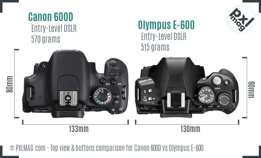 Canon 600D vs Olympus E-600 top view buttons comparison