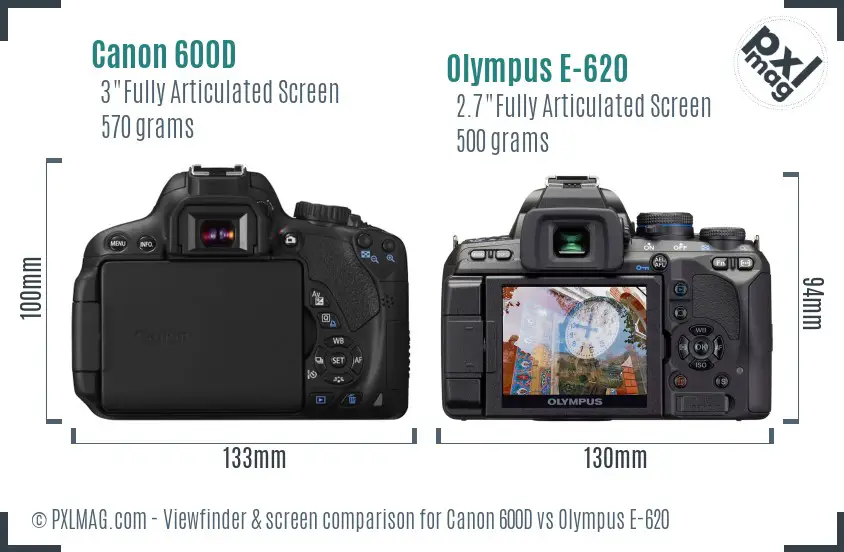 Canon 600D vs Olympus E-620 Screen and Viewfinder comparison
