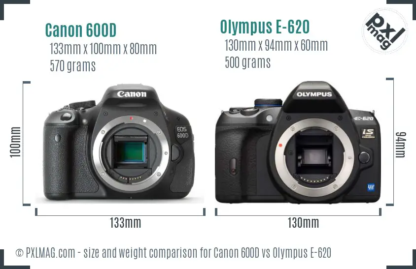 Canon 600D vs Olympus E-620 size comparison
