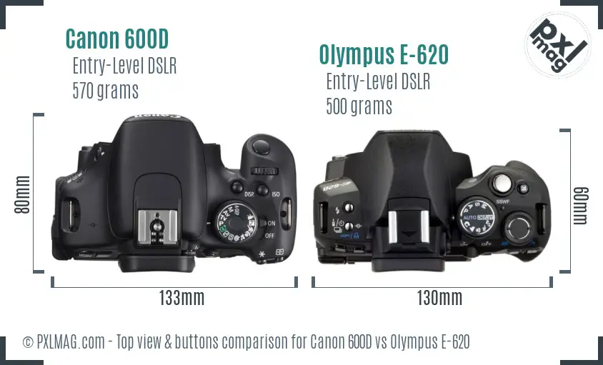 Canon 600D vs Olympus E-620 top view buttons comparison