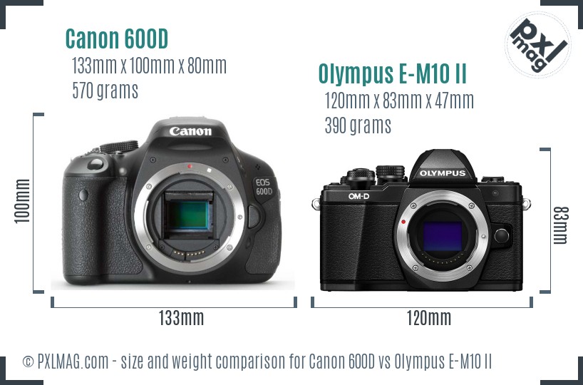 Canon 600D vs Olympus E-M10 II size comparison