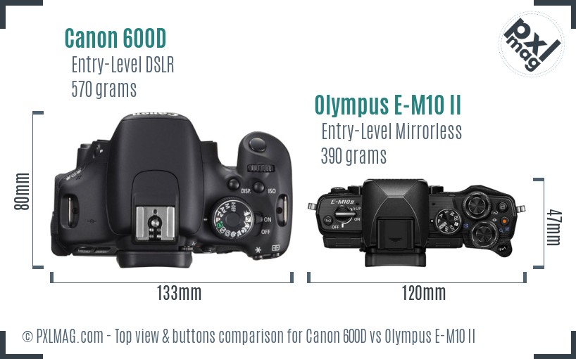 Canon 600D vs Olympus E-M10 II top view buttons comparison