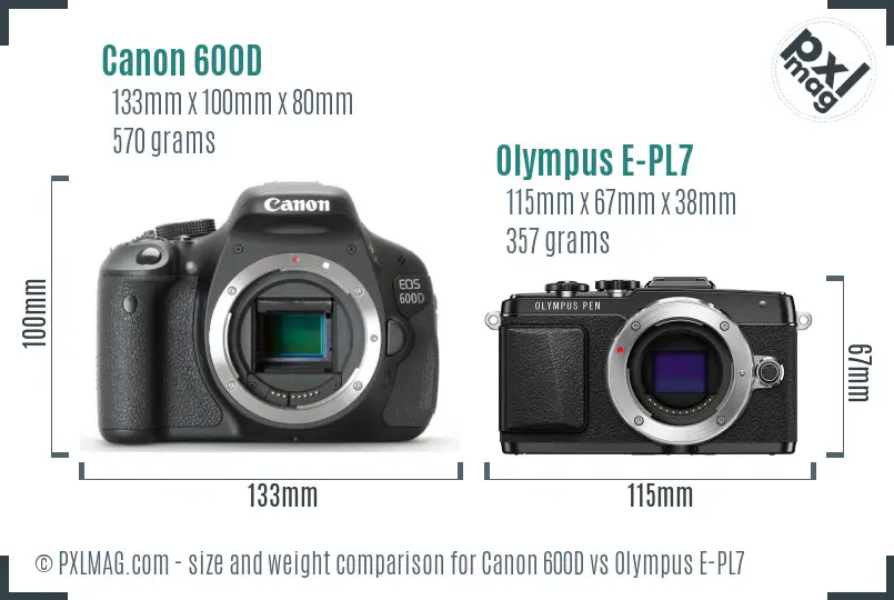 Canon 600D vs Olympus E-PL7 size comparison