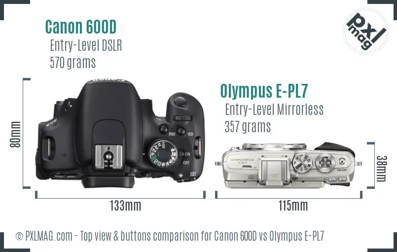 Canon 600D vs Olympus E-PL7 top view buttons comparison